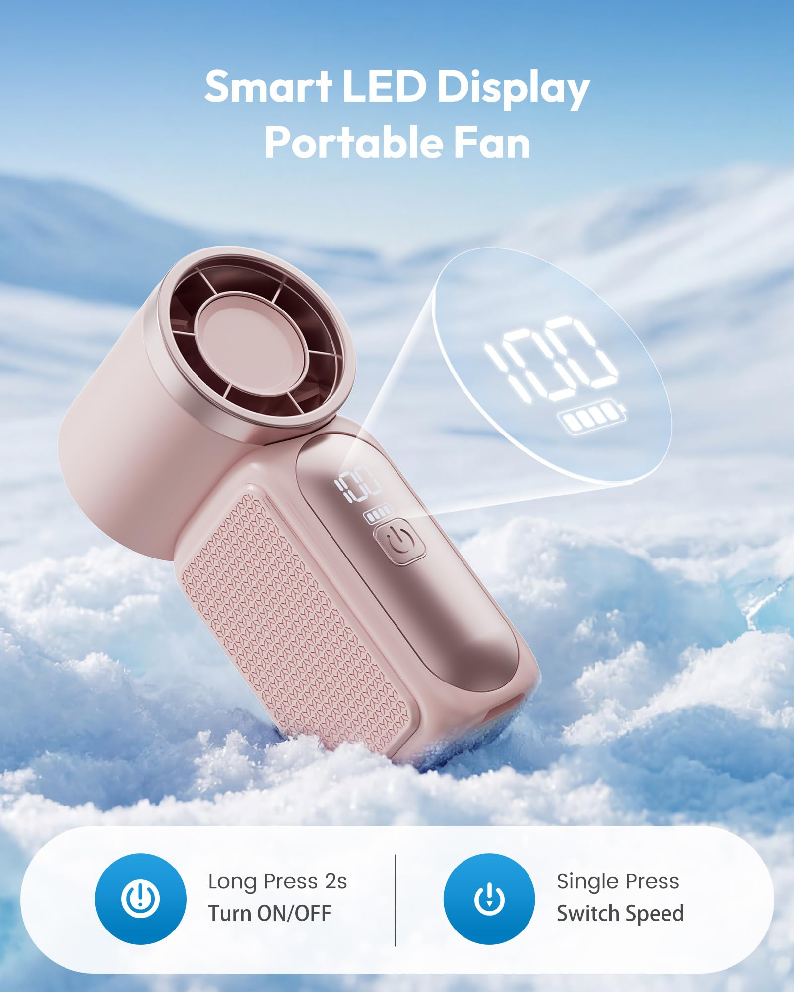 Portable Handheld Mini Fan, High Velocity Personal Fan with LED Display
