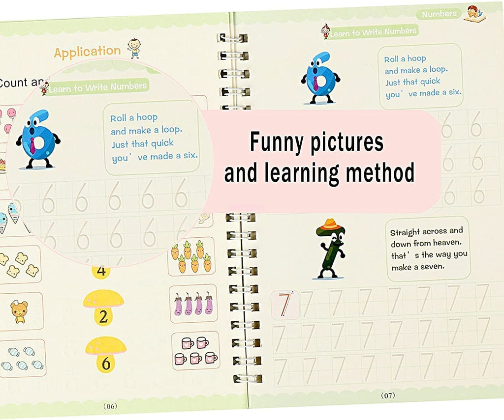 Sank Magic Practice Copybook, (4 Books + 10 REFILL+1 Pen +1 Grip) Number Tracing Book for Preschoolers with Pen, Magic Calligraphy Copybook Set