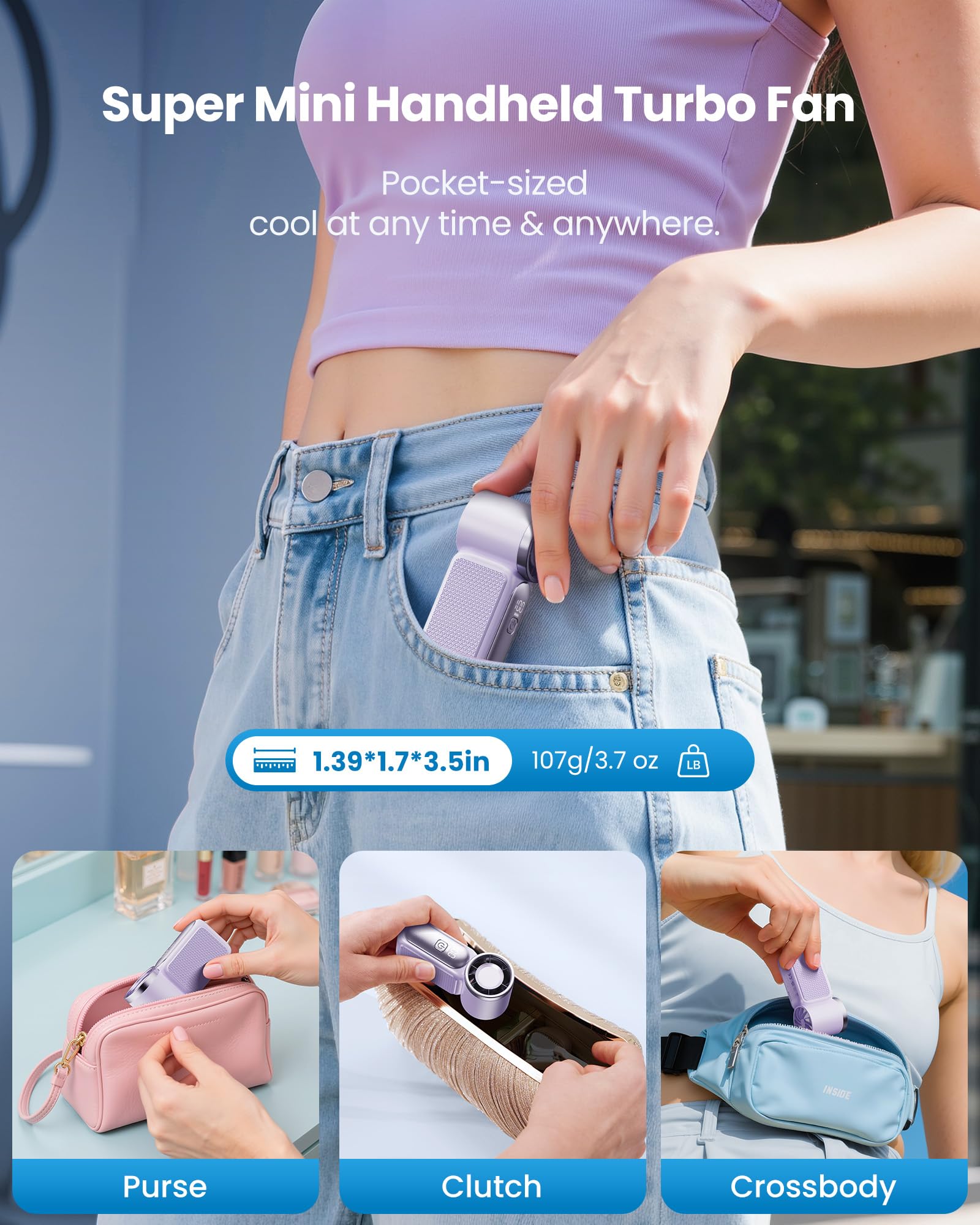 Portable Handheld Mini Fan, High Velocity Personal Fan with LED Display