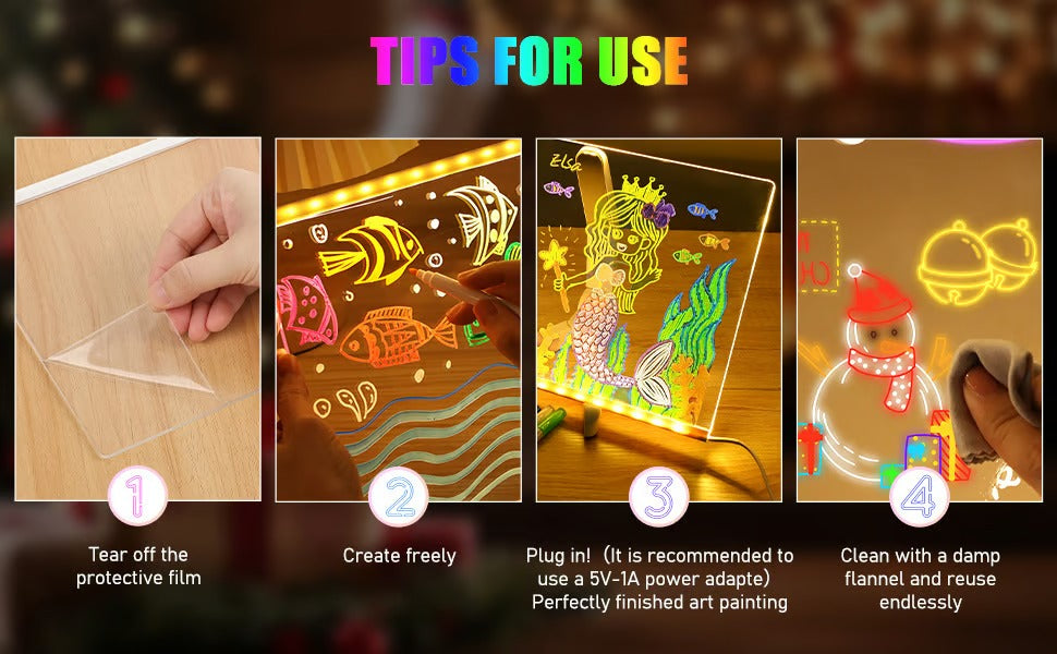 LED Glowing Drawing Board For Kids With Color Markers