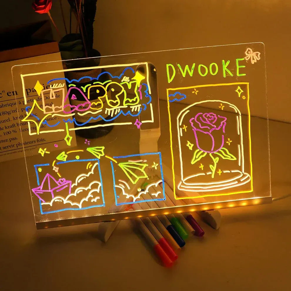 LED Glowing Drawing Board For Kids With Color Markers